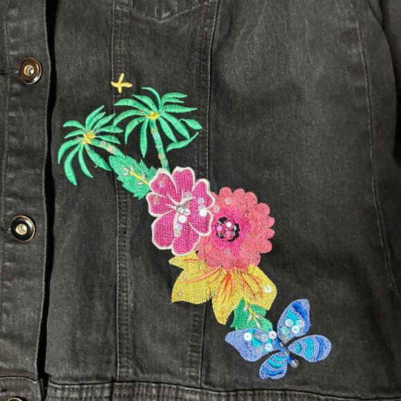 DG2 by Diane Gilman Women's Denim Black Embroidered Jean Jacket Sz L (1499) - Picture 4 of 6